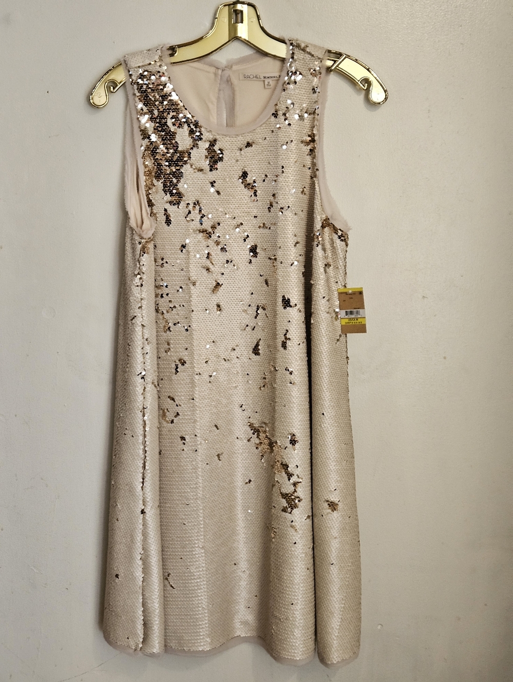 RACHEL Rachel Roy Sequin-Embellished Champagne Shift Top Style Dress - Picture 2 of 11